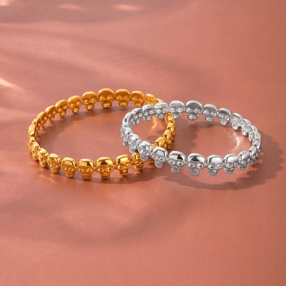 Women’s Geometric Skull Pattern Stainless Steel Bracelet With Gold Plated Finish Stylish Simple Niche Jewelry
