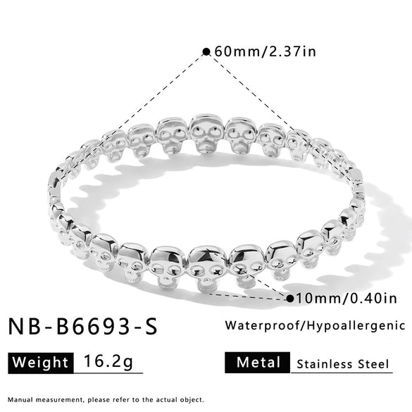 Women’s Geometric Skull Pattern Stainless Steel Bracelet With Gold Plated Finish Stylish Simple Niche Jewelry
