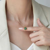 Women's Geometric Small Square Necklace In Titanium Steel With Natural Green Aventurine And Blue Sandstone Electroplated Gold Color O Chain