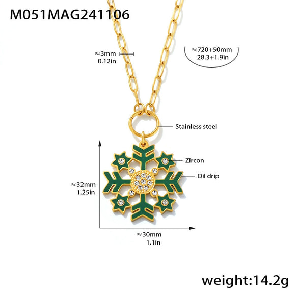 Women's Geometric Snowflake Pendant Necklace With Zircon Detail Electroplated Stainless Steel Chain And Light Luxury Style