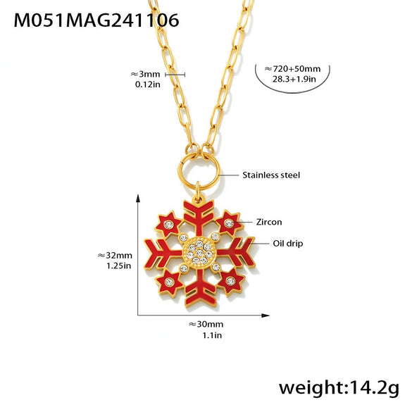 Women's Geometric Snowflake Pendant Necklace With Zircon Detail Electroplated Stainless Steel Chain And Light Luxury Style