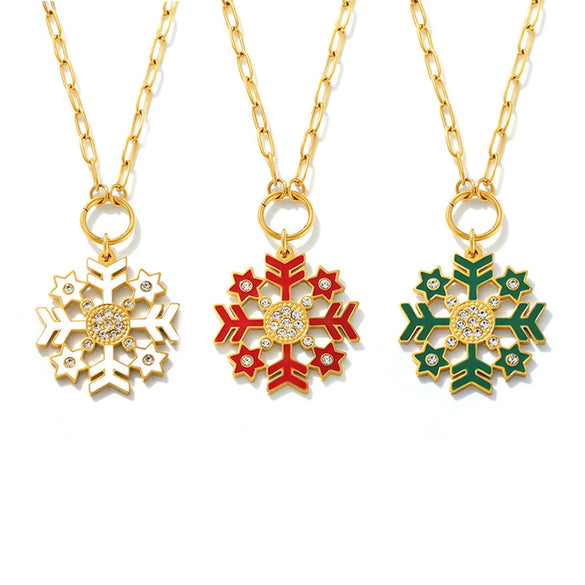 Women's Geometric Snowflake Pendant Necklace With Zircon Detail Electroplated Stainless Steel Chain And Light Luxury Style