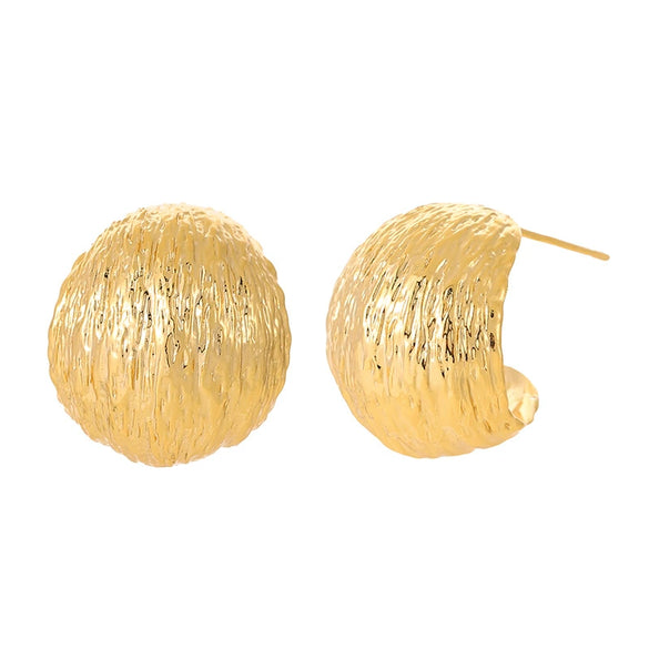 Women's Geometric Spherical Metal Earrings With Wrinkled Texture And Real Gold Plated Minimalist Design