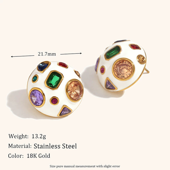 Women's Geometric Spherical Statement Earrings In Electroplated Stainless Steel With Colorful Zircon Accents