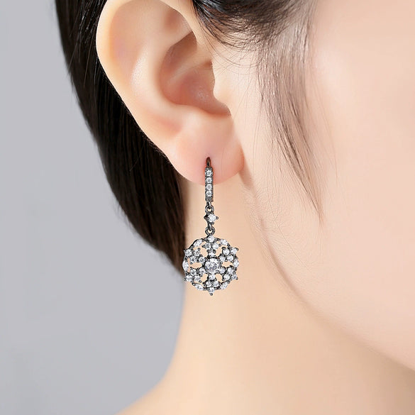 Women's Geometric Spherical Zircon Ear Hook Earrings In Electroplated Copper Single Row Black Fashion Jewelry