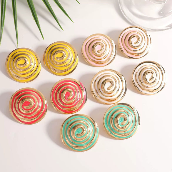 Women's Geometric Spiral Shell Drop Earrings With Drip Glaze Finish And Stainless Steel Posts Fashionable Statement Jewelry