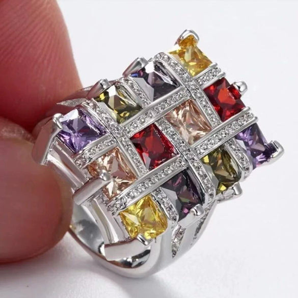 Women's Geometric Square Alloy Ring With Electroplated Finish Fashion Statement Hand Jewelry