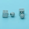 Women's Geometric Square And Spherical Copper Zircon Earrings With Electroplated Finish And Threedimensional Design