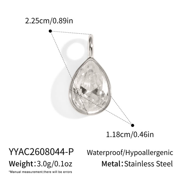 Women's Geometric Square And Teardrop Cubic Zirconia Pendant Necklace In Vacuumelectroplated Stainless Steel