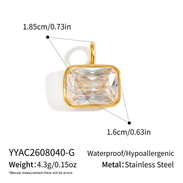Women's Geometric Square And Teardrop Cubic Zirconia Pendant Necklace In Vacuumelectroplated Stainless Steel