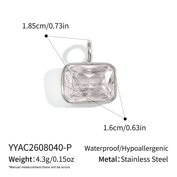Women's Geometric Square And Teardrop Cubic Zirconia Pendant Necklace In Vacuumelectroplated Stainless Steel