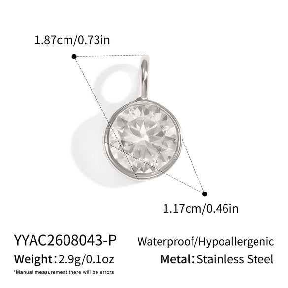 Women's Geometric Square And Teardrop Cubic Zirconia Pendant Necklace In Vacuumelectroplated Stainless Steel
