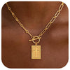 Women's Geometric Square Cross Pendant Necklace With Copper Paperclip Clavicle Chain Electroplated Fashion Jewelry