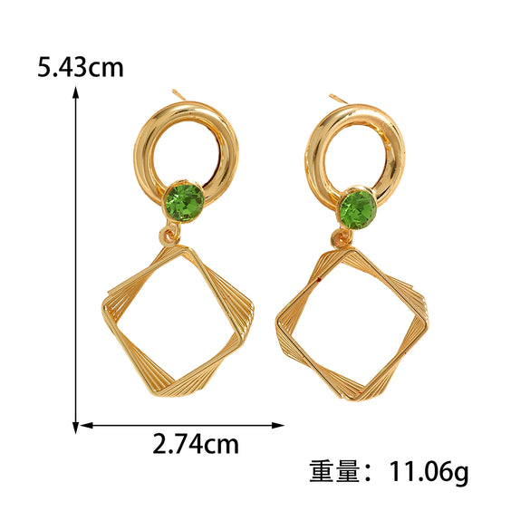 Women's Geometric Square Drop Earrings With Layered Gradient Circle Design Alloy Construction And Electroplated Finish