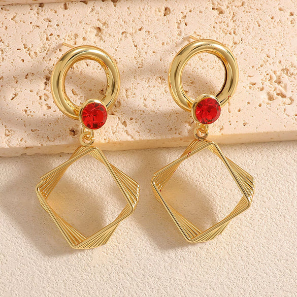Women's Geometric Square Drop Earrings With Layered Gradient Circle Design Alloy Construction And Electroplated Finish