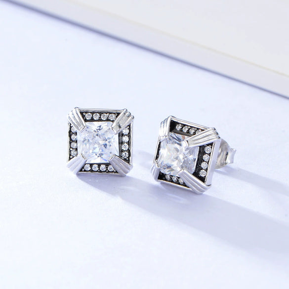 Women's Geometric Square Micro Inlaid Zircon Earrings In S925 Sterling Silver Fashion Jewelry