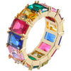 Women's Geometric Square Rainbow Zircon Inlaid Alloy Ring Electroplated Fashion Statement Jewelry