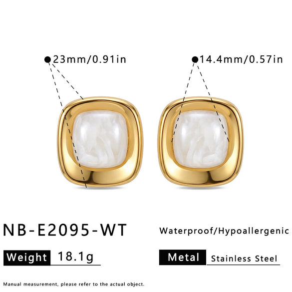 Women’s Geometric Square Resin Stainless Steel Stud Earrings With 18K Gold Vacuum Plating And Retro Style