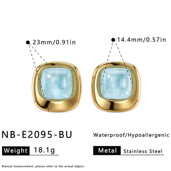 Women’s Geometric Square Resin Stainless Steel Stud Earrings With 18K Gold Vacuum Plating And Retro Style