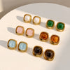 Women’s Geometric Square Resin Stainless Steel Stud Earrings With 18K Gold Vacuum Plating And Retro Style