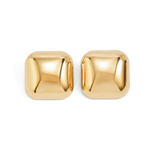 Women's Geometric Square Rounded Corner Stud Earrings Electroplated Iron Metal With Steel Posts And Retro Polished Finish