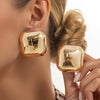 Women's Geometric Square Rounded Corner Stud Earrings Electroplated Iron Metal With Steel Posts And Retro Polished Finish