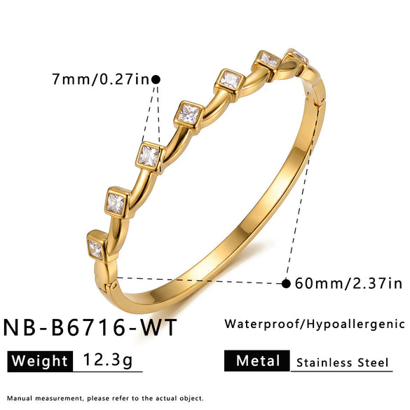 Women’s Geometric Square Stainless Steel Bracelet With Zircon Accents And 18K Vacuum Electroplated Finish Wholesale Jewelry