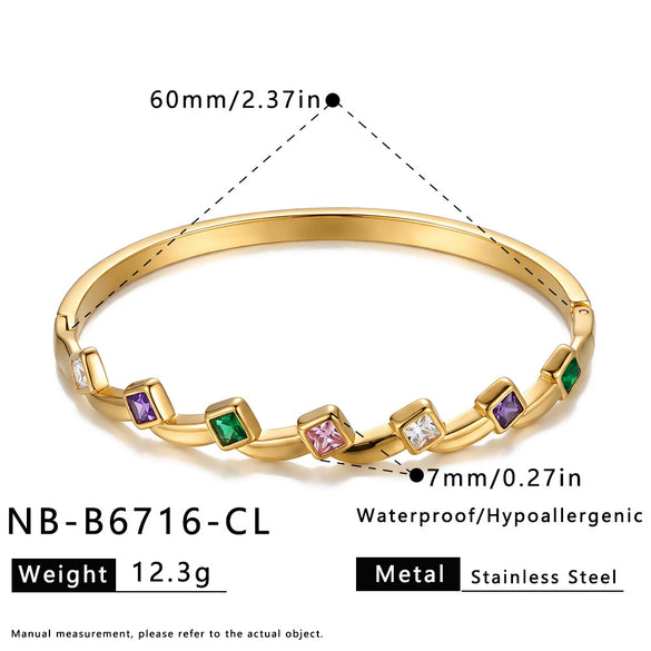 Women’s Geometric Square Stainless Steel Bracelet With Zircon Accents And 18K Vacuum Electroplated Finish Wholesale Jewelry
