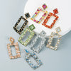 Women's Geometric Square Statement Earrings In Alloy With Colorful Rhinestone Accents And Exaggerated Fashion Design