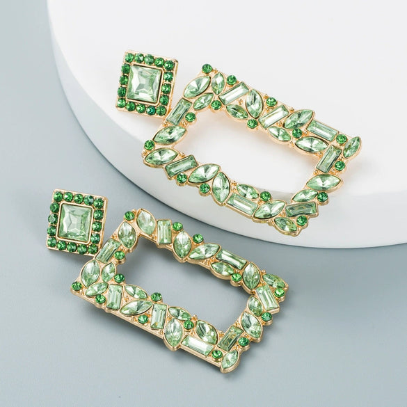 Women's Geometric Square Statement Earrings In Alloy With Colorful Rhinestone Accents And Exaggerated Fashion Design