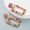 Women's Geometric Square Statement Earrings In Alloy With Colorful Rhinestone Accents And Exaggerated Fashion Design