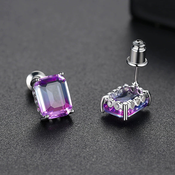 Women's Geometric Square Zircon Earrings In Copper With Tourmalinecolored Stones And Electroplated Fashion Design
