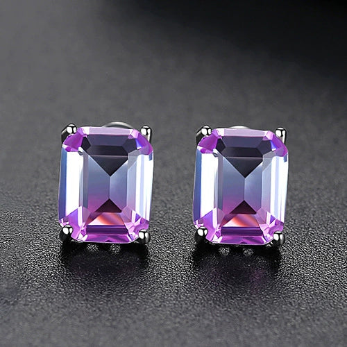 Women's Geometric Square Zircon Earrings In Copper With Tourmalinecolored Stones And Electroplated Fashion Design