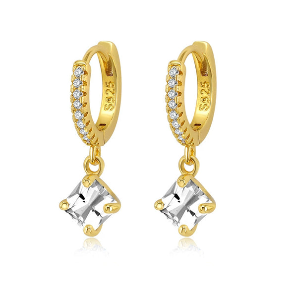 Women's Geometric Square Zircon Earrings With Silver Needle And Copper Electroplated Fresh Cute Versatile Style