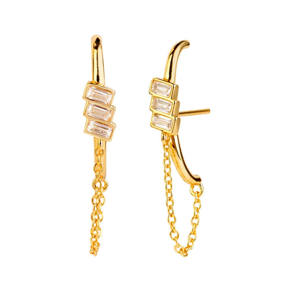 Women's Geometric Square Zircon Tassel Chain Earrings With Silver Needle And Electroplated Copper
