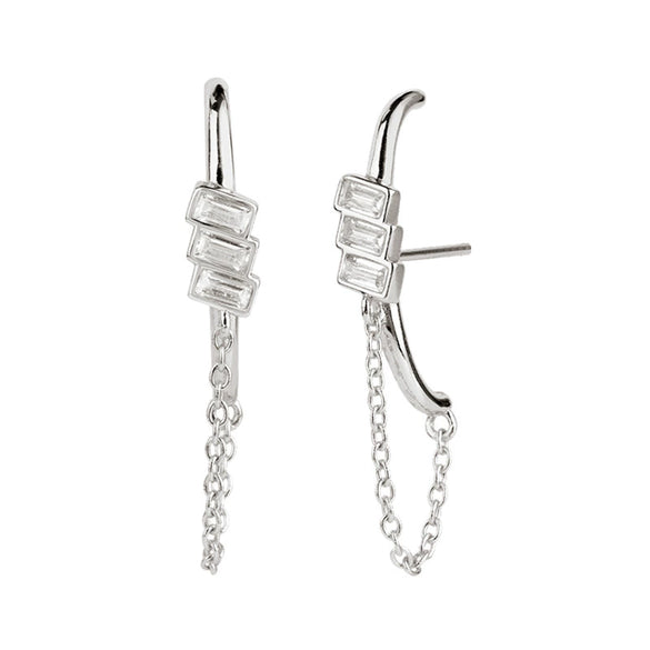Women's Geometric Square Zircon Tassel Chain Earrings With Silver Needle And Electroplated Copper