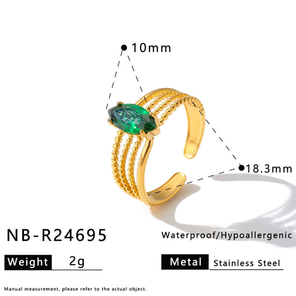 Women's Geometric Stainless Steel Adjustable Ring With Zircon Accents And 18K Vacuum Electroplated Light Luxury Finish