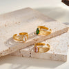 Women's Geometric Stainless Steel Adjustable Ring With Zircon Accents And 18K Vacuum Electroplated Light Luxury Finish