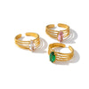 Women's Geometric Stainless Steel Adjustable Ring With Zircon Accents And 18K Vacuum Electroplated Light Luxury Finish