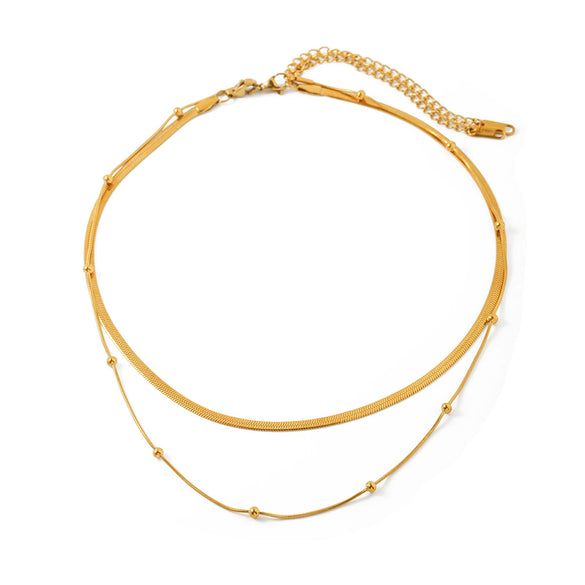 Women's Geometric Stainless Steel And Titanium Steel Ball Chain Doublelayer Necklace With Electroplating Jewelry