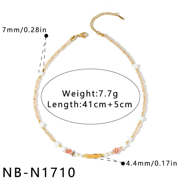Women's Geometric Stainless Steel Beaded Necklace With Pearl Embellished White Acrylic Design And Vacuum Gold Plating