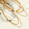 Women's Geometric Stainless Steel Beaded Necklace With Pearl Embellished White Acrylic Design And Vacuum Gold Plating