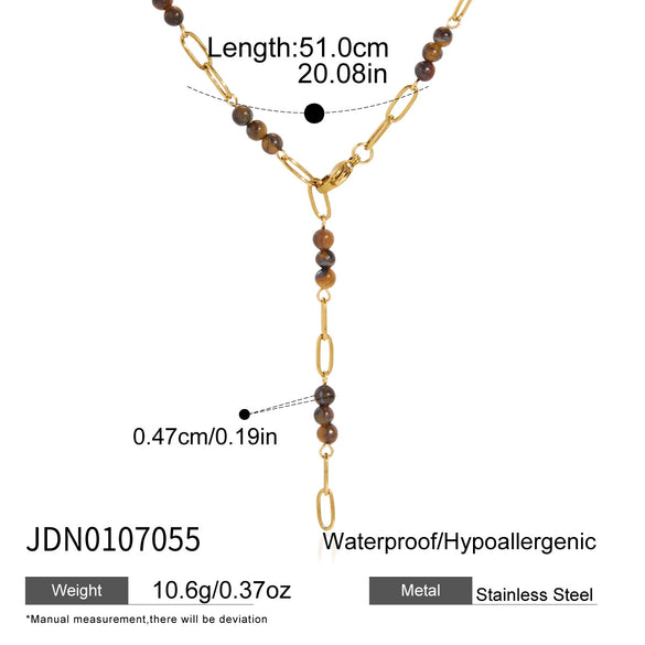 Women's Geometric Stainless Steel Beaded Necklace With Pvd Gold Plating And Lobster Clasp Minimalist Jewelry