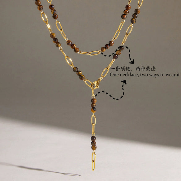 Women's Geometric Stainless Steel Beaded Necklace With Pvd Gold Plating And Lobster Clasp Minimalist Jewelry