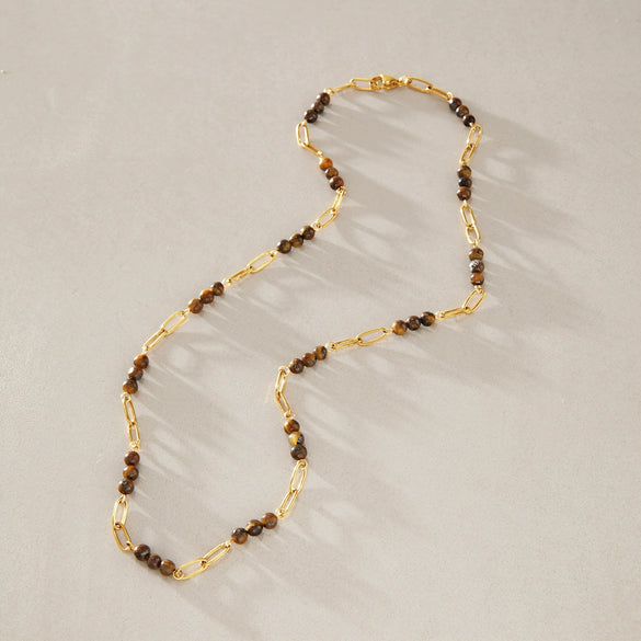 Women's Geometric Stainless Steel Beaded Necklace With Pvd Gold Plating And Lobster Clasp Minimalist Jewelry
