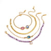 Women's Geometric Stainless Steel Bracelet With Colored Gemstone Glass And Natural Stone Details Hypoallergenic Plated Jewelry