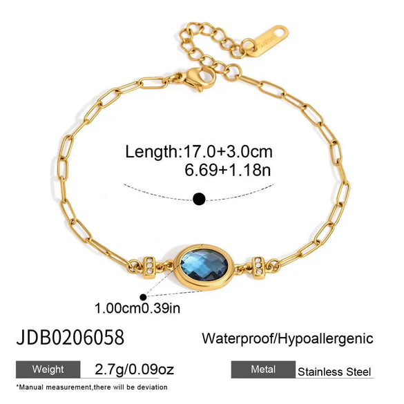 Women's Geometric Stainless Steel Bracelet With Colored Gemstone Glass And Natural Stone Details Hypoallergenic Plated Jewelry