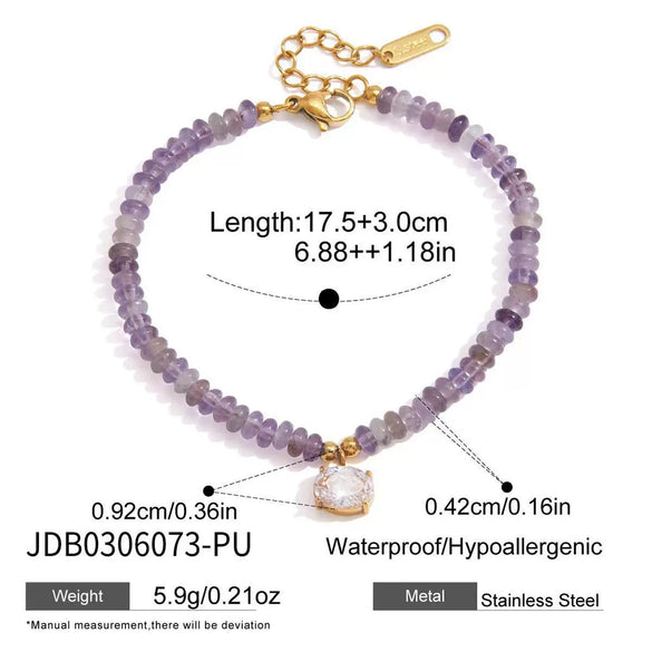 Women's Geometric Stainless Steel Bracelet With Colored Gemstone Glass And Natural Stone Details Hypoallergenic Plated Jewelry