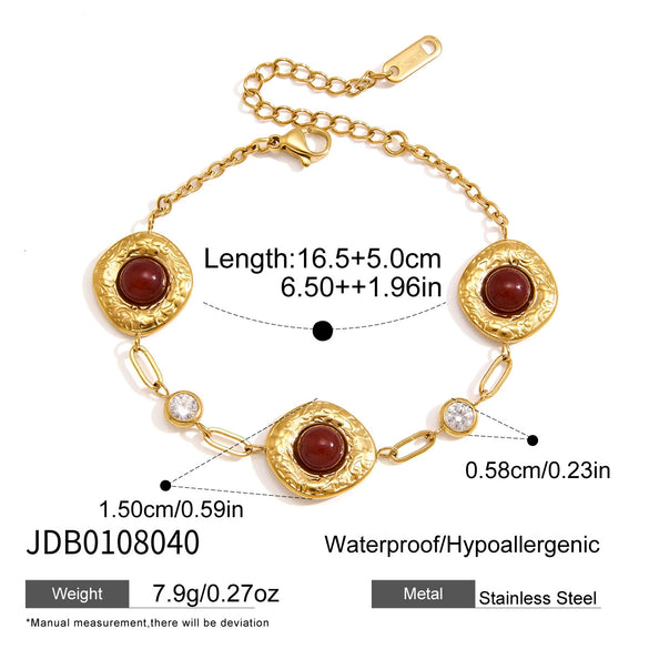 Women's Geometric Stainless Steel Bracelet With Colored Resin Beads And Gold Tone Plated Finish