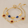 Women's Geometric Stainless Steel Bracelet With Colored Resin Beads And Gold Tone Plated Finish